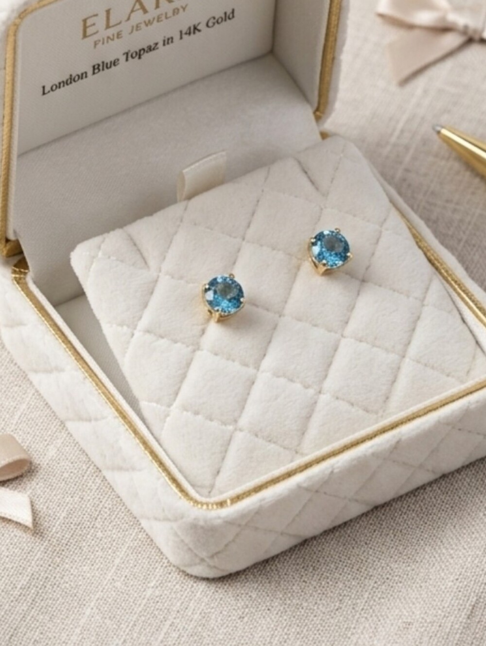 ✨ London Blue Topaz 14K Gold Stud Earrings - Blue
